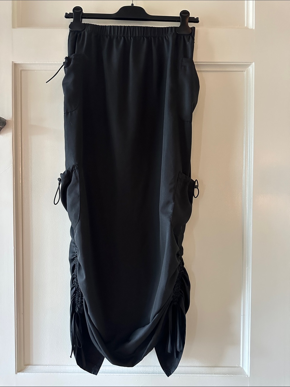 Edikted Black Maxi Skirt with Gathered Cargo Side Details